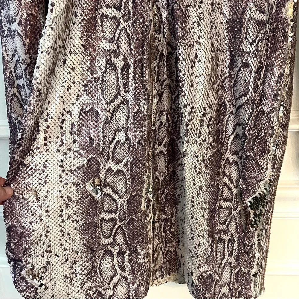 Dress The Population Long Sleeve Sequin Stretch Dress in Python, Size Large, NWT